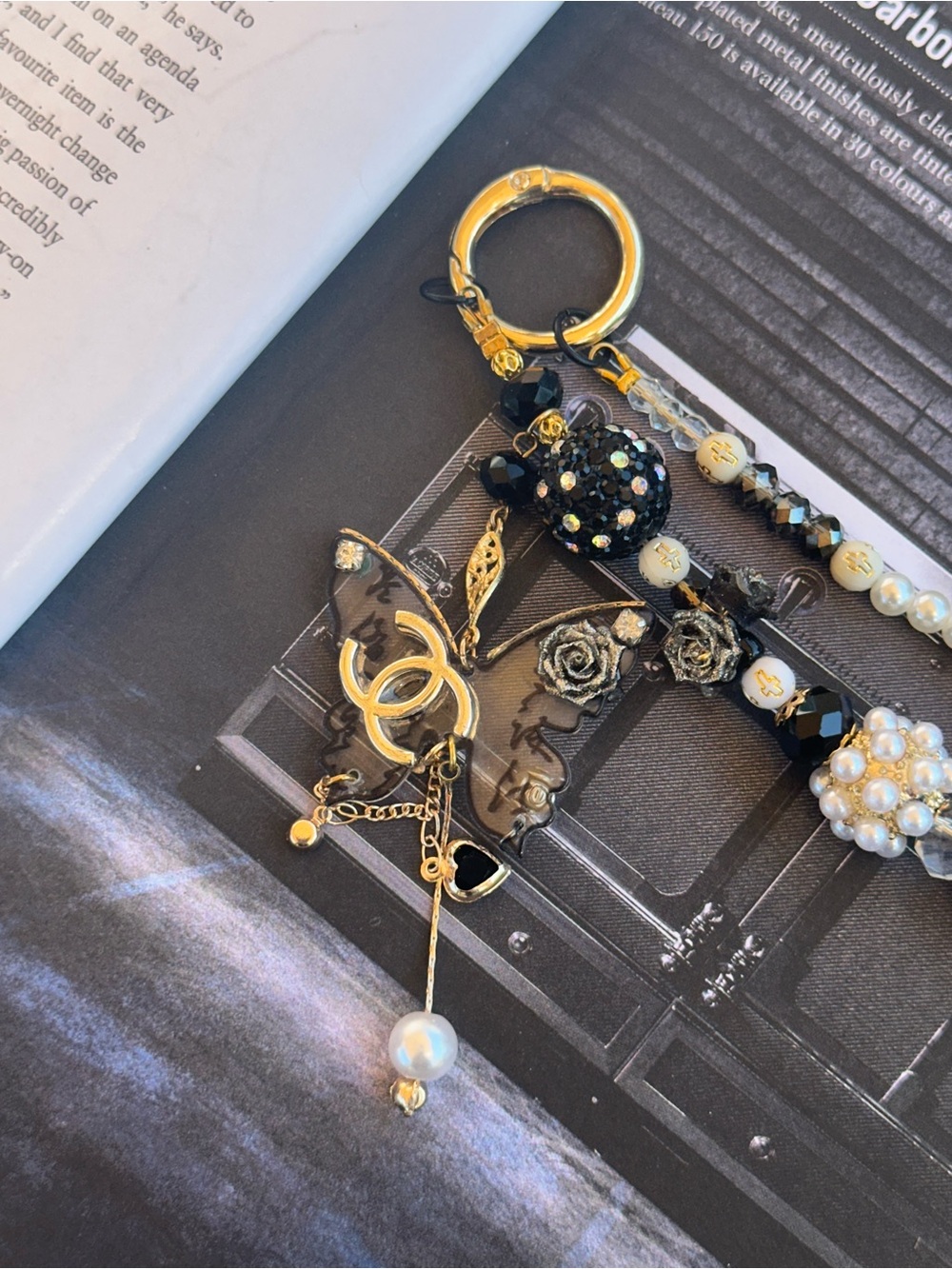 Black and Gold Beaded Bag Charm - Designer Inspired - Picture 2 of 8